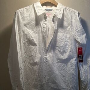 White shirt with buttons half way down